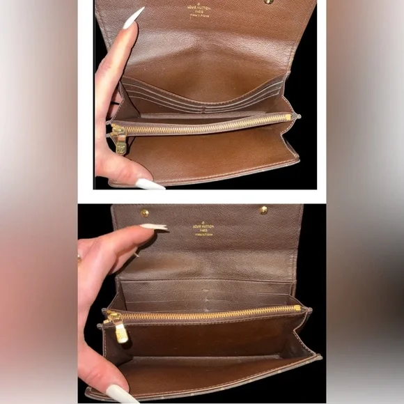 Louis Vuitton Wallet Mini Lin Brown Monogram Sarah Long Double Snap Continental - Picture 8 of 14